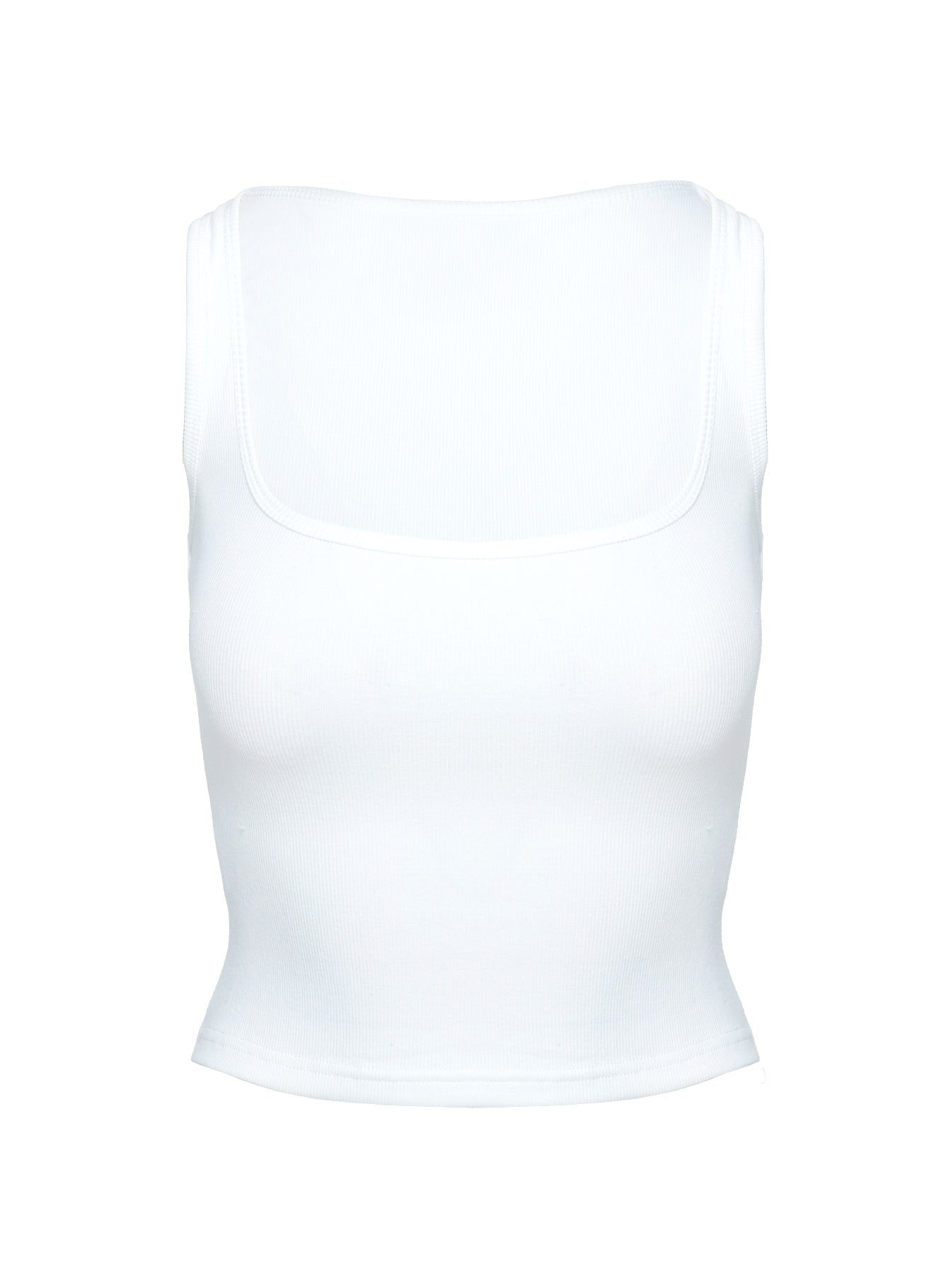 Temel Kare Yaka Rib Tank Top Beyaz