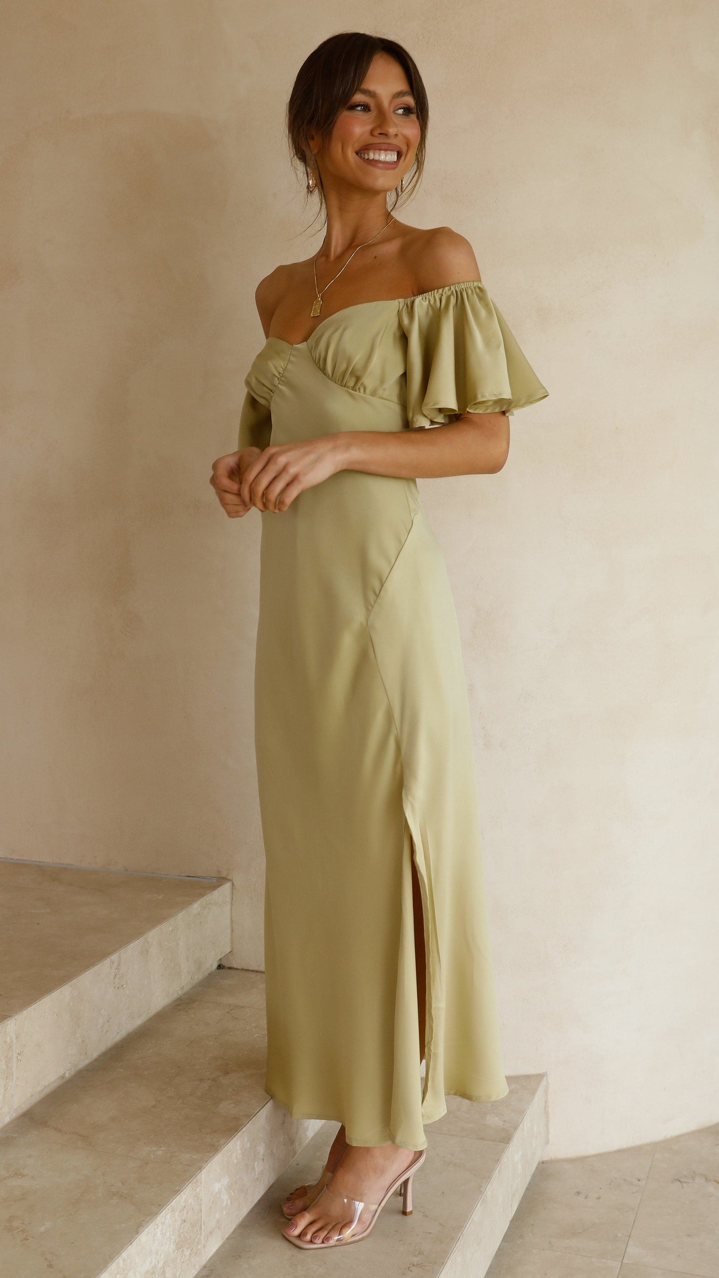 Louisa Midi Elbise - Zeytin
