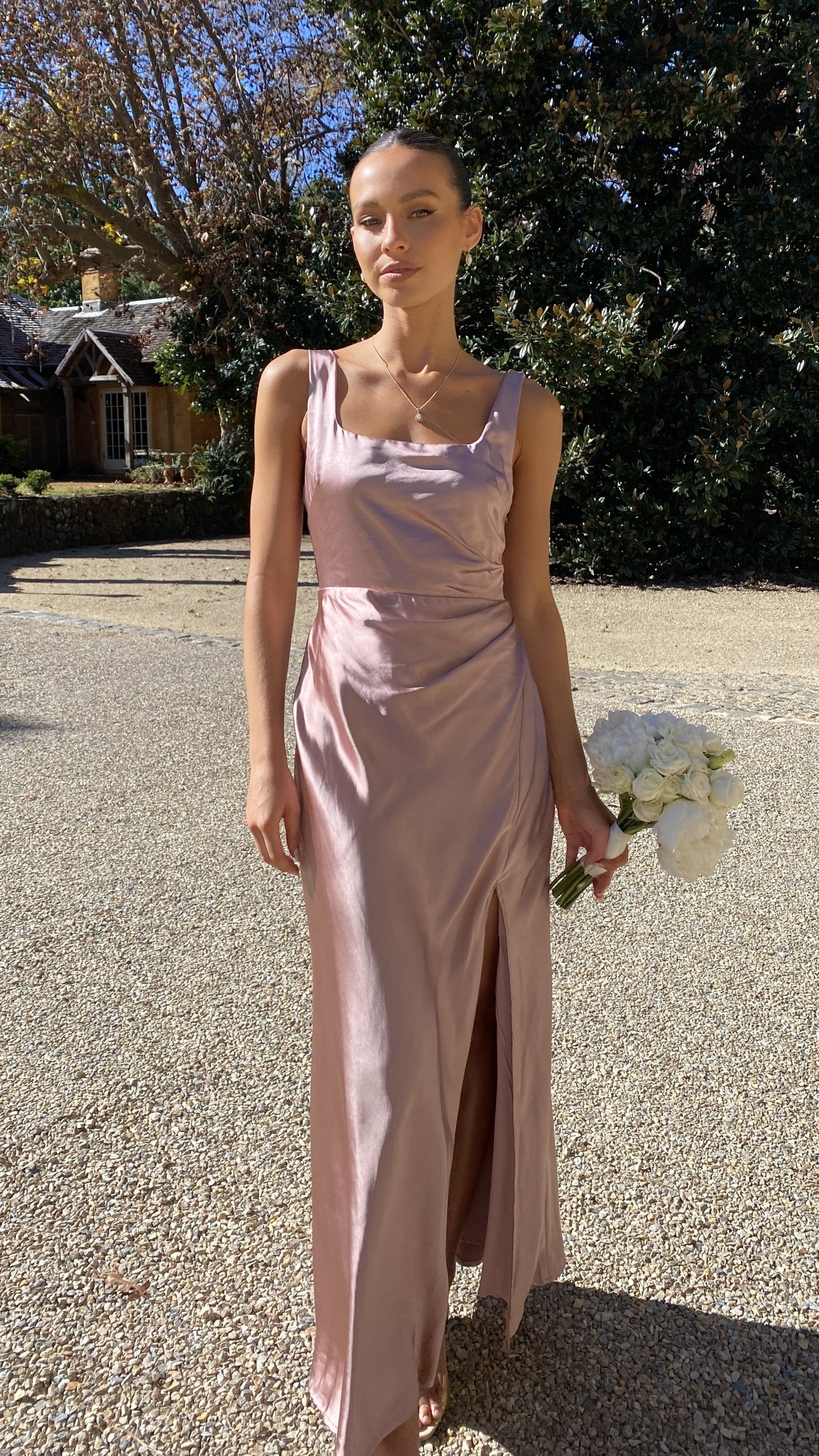 Alaria Maxi Elbise - Toz Pembe