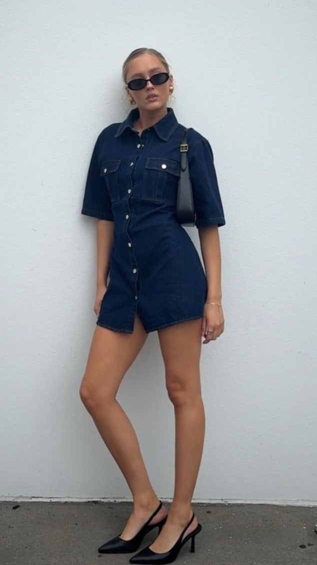 Raz Mini Elbise - Koyu Denim