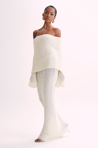 Marisol Tek Omuzlu Boucle Maxi Elbise - Ivory