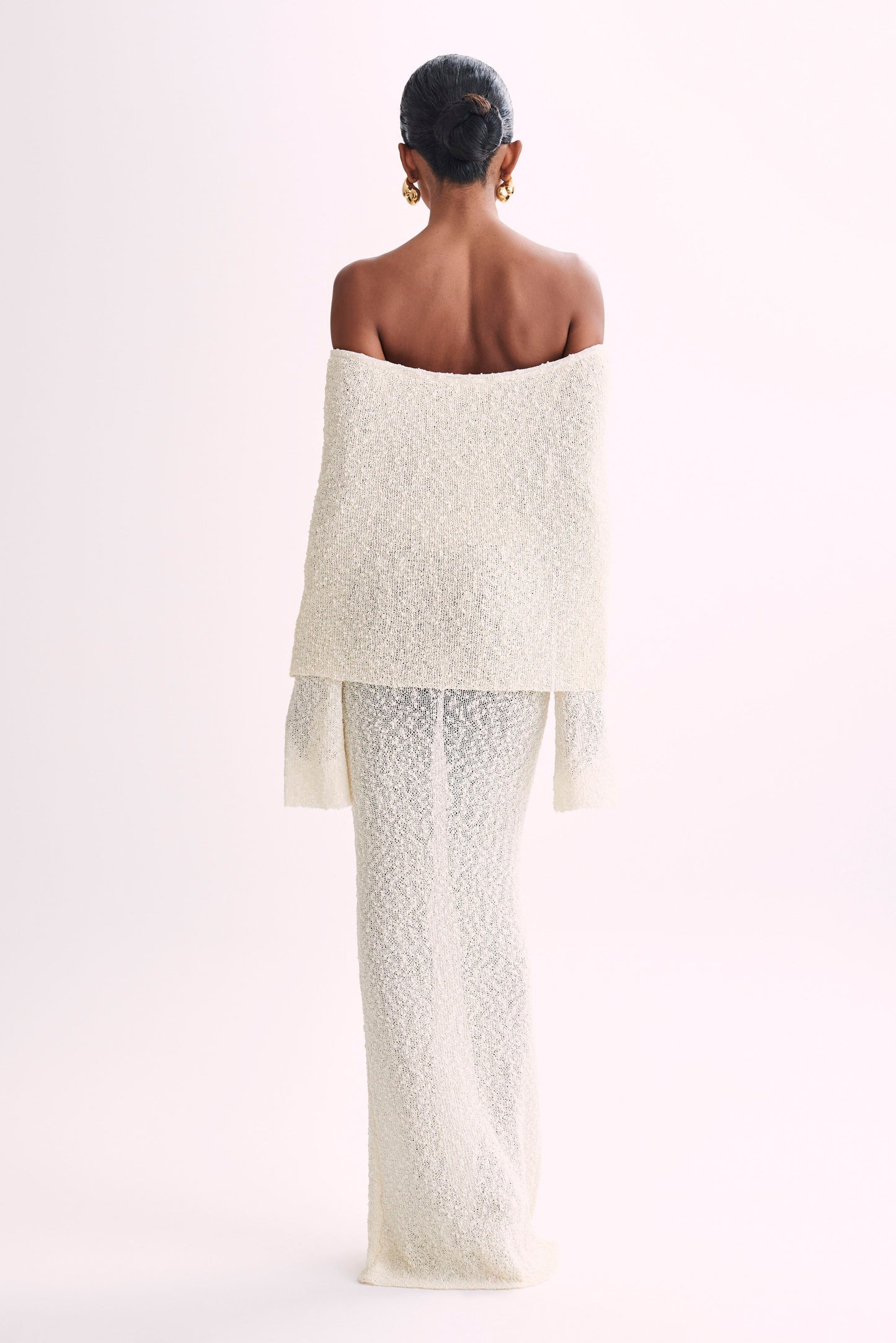 Marisol Tek Omuzlu Boucle Maxi Elbise - Ivory