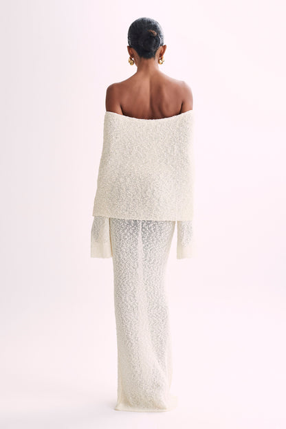 Marisol Tek Omuzlu Boucle Maxi Elbise - Ivory