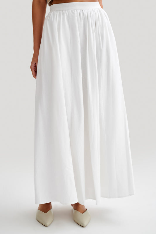 Clarence Linen A-Line Maxi Etek - Beyaz