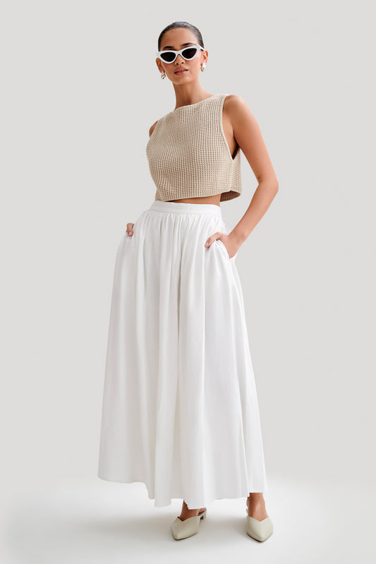 Clarence Linen A-Line Maxi Etek - Beyaz