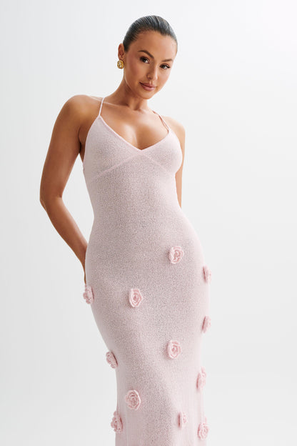 Suki Örgü Maxi Elbise Çiçekli - Pembe