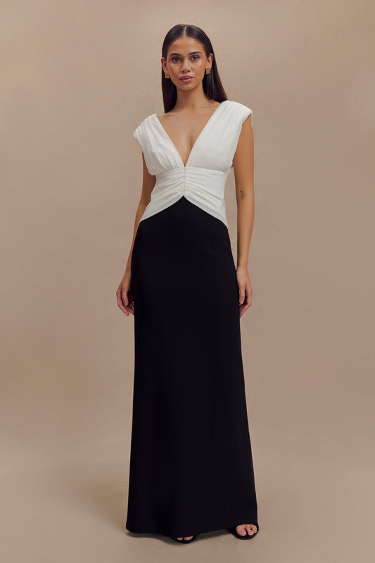 Monique Kontrast Maxi Elbise - Siyah