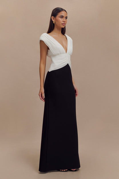 Monique Kontrast Maxi Elbise - Siyah