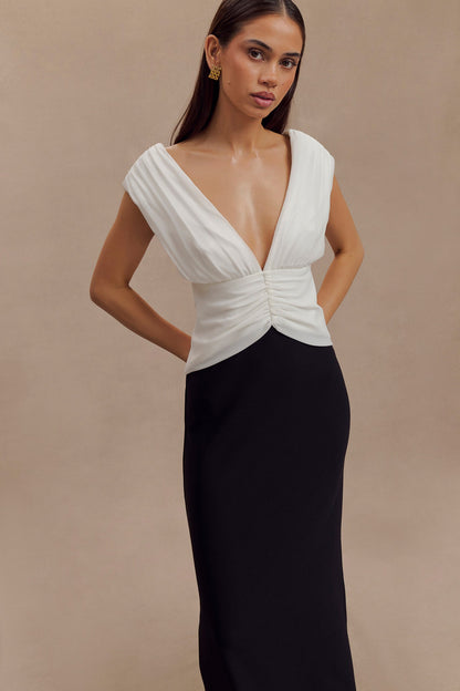 Monique Kontrast Maxi Elbise - Siyah