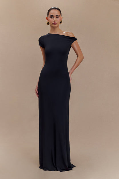 Tamsin Kısa Kollu Modal Maxi Elbise - Siyah