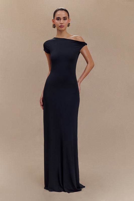 Tamsin Kısa Kollu Modal Maxi Elbise - Siyah