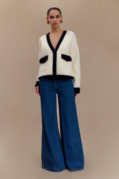 Jen Geniş Paça Fırfır Denim Pantolon - Koyu Mavi