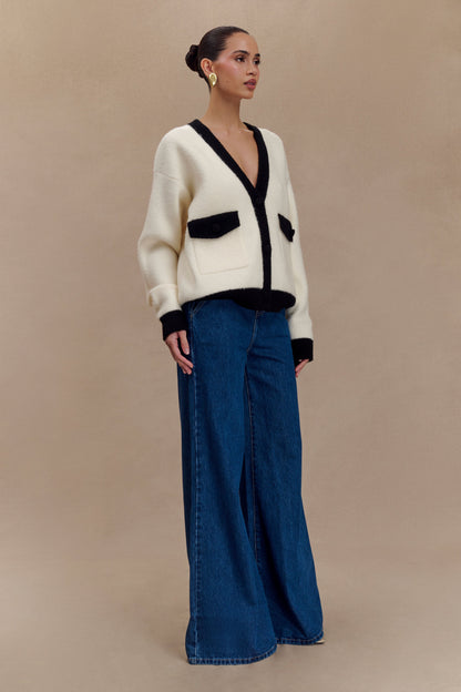 Jen Geniş Paça Fırfır Denim Pantolon - Koyu Mavi
