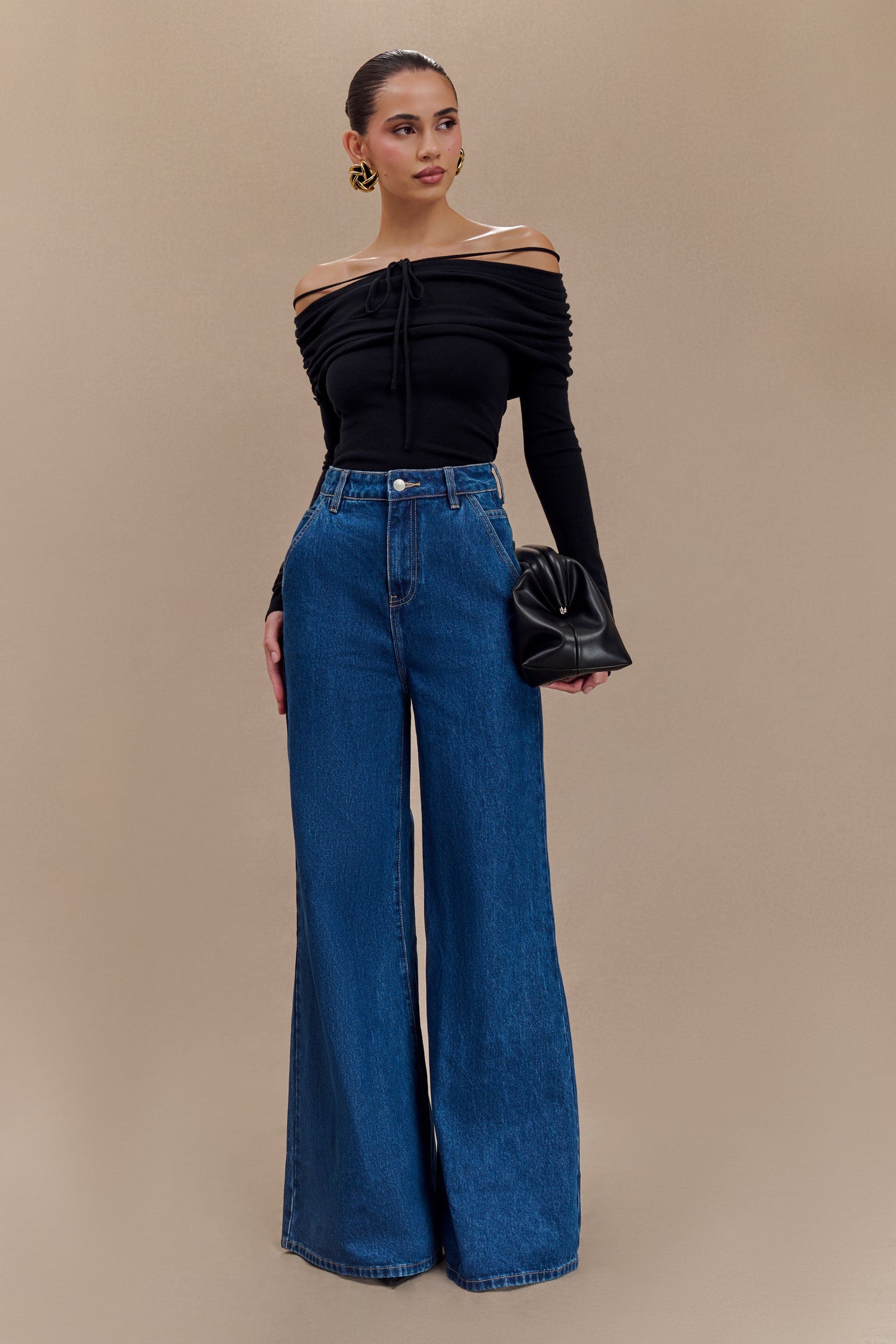 Jen Geniş Paça Fırfır Denim Pantolon - Koyu Mavi