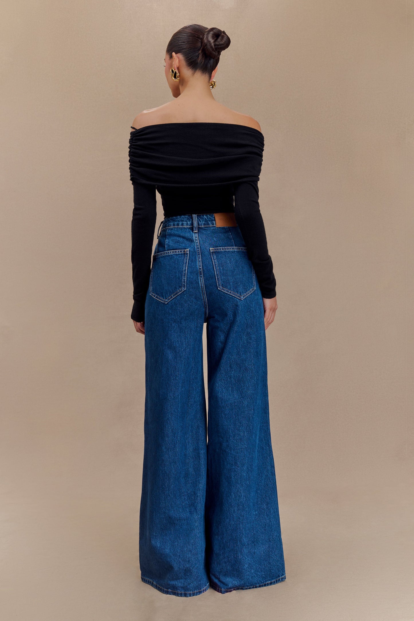Jen Geniş Paça Fırfır Denim Pantolon - Koyu Mavi