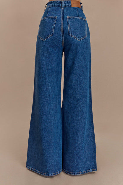 Jen Geniş Paça Fırfır Denim Pantolon - Koyu Mavi