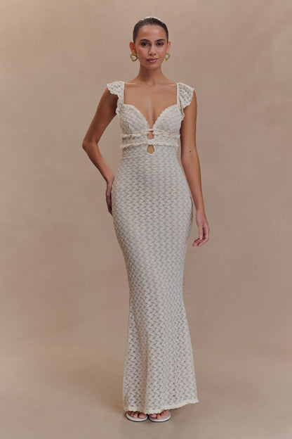 Ezra Dantel Maxi Elbise - Ivory