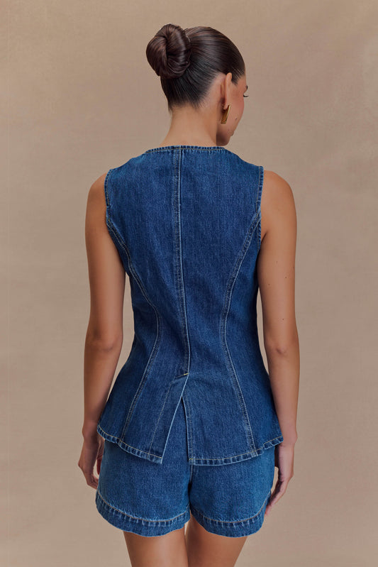 Abel Denim Düğmeli Üst - Koyu Mavi