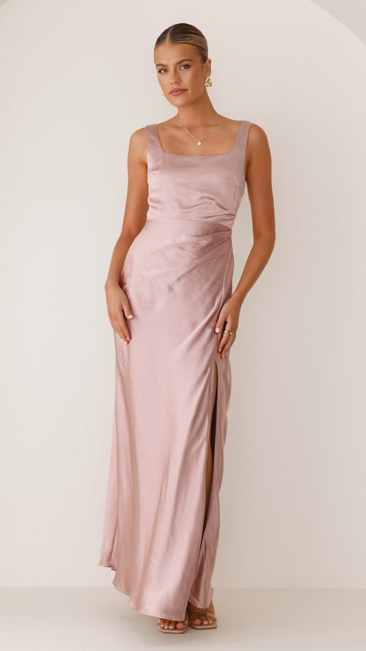 Alaria Maxi Elbise - Toz Pembe