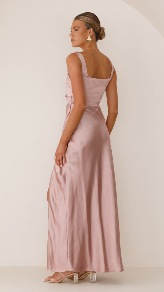 Alaria Maxi Elbise - Toz Pembe
