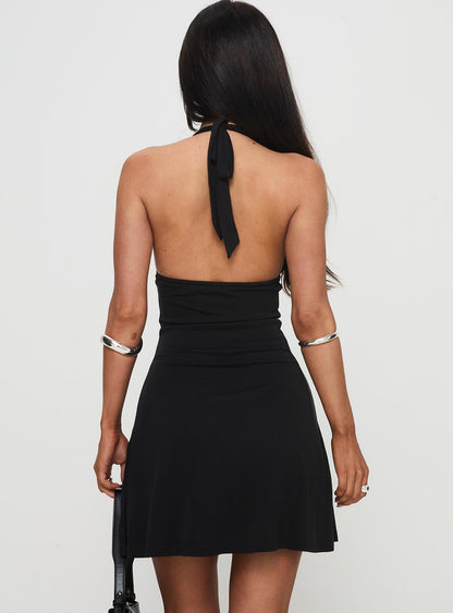 Tinisie Halter Mini Elbise Siyah