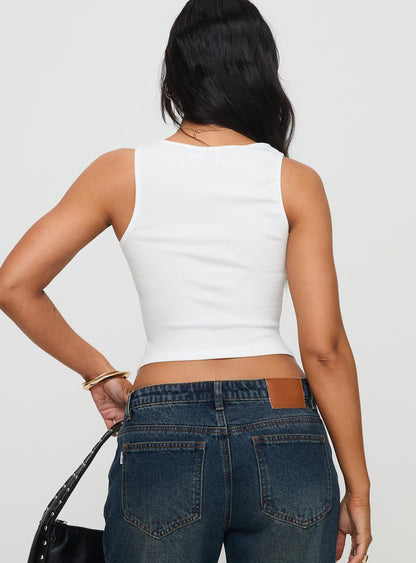 Temel Kare Yaka Rib Tank Top Beyaz