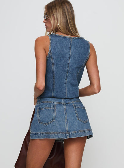 Stefenie Denim Şort Orta Yıkama