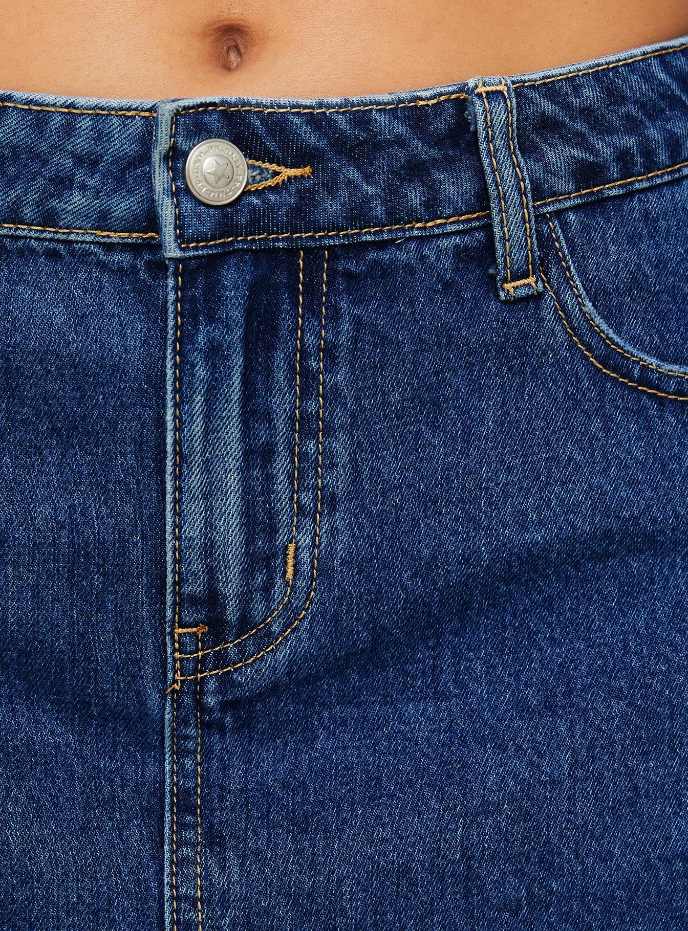 Nickei Denim Mini Etek Orta Yıkama Düşük Etki