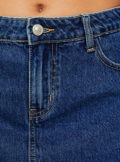 Nickei Denim Mini Etek Orta Yıkama Düşük Etki