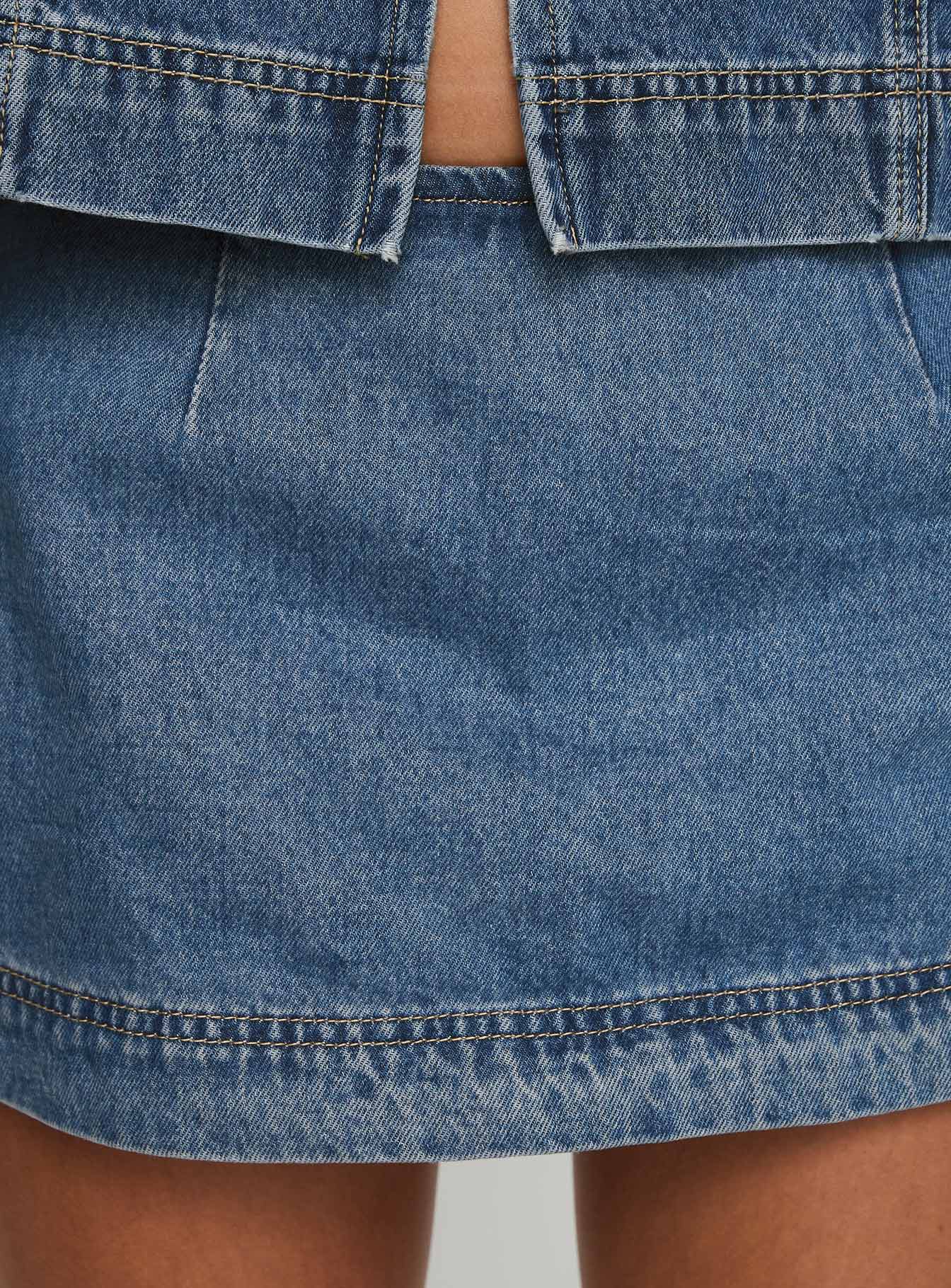 Stefenie Denim Şort Orta Yıkama
