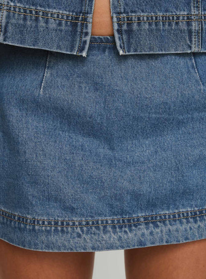Stefenie Denim Şort Orta Yıkama