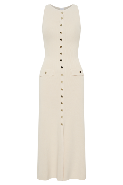 Sawyer Kolsuz Düğmeli Maxi Elbise - Ivory
