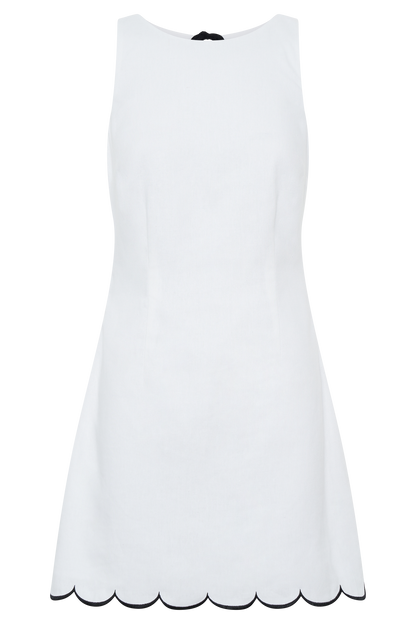 Sofiane Dantel Kenar Keten Mini Elbise - Ivory