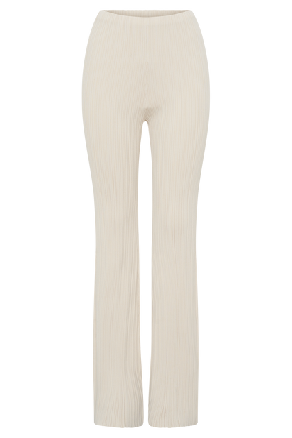 Chiara Düz Paça Triko Pantolon - Krem