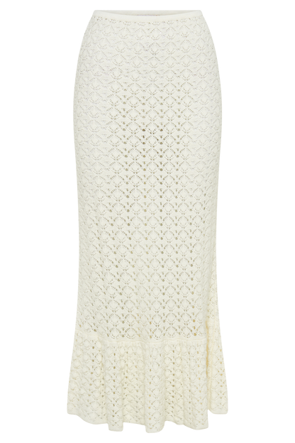 Anais Frill Knit Midi Etek - Ivory