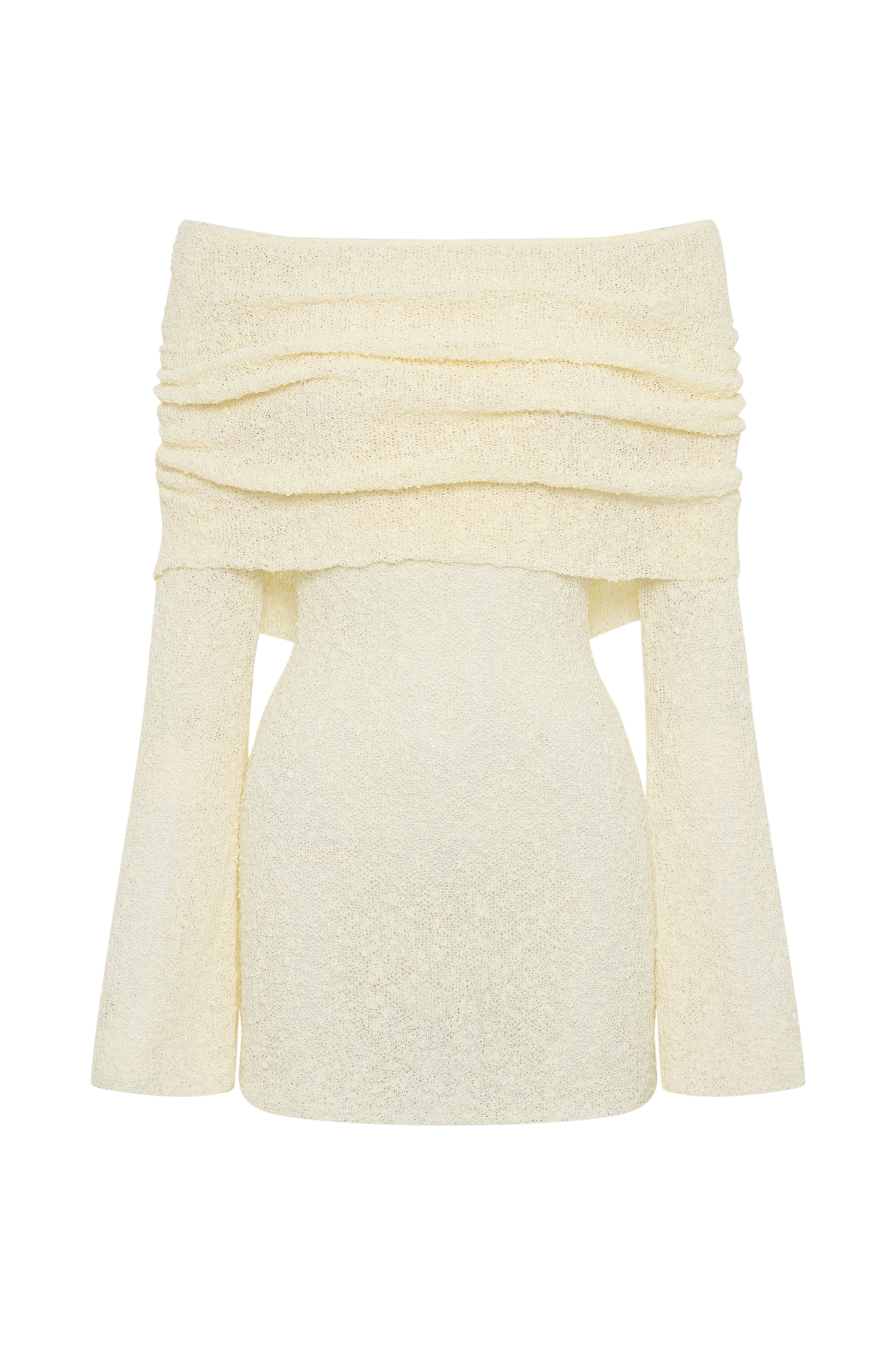 Marisol Omuz Açık Boucle Mini Elbise - Ivory