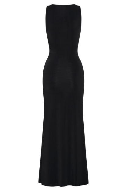Beck Plunge Maxi Elbise Çiçek Aksesuar - Siyah