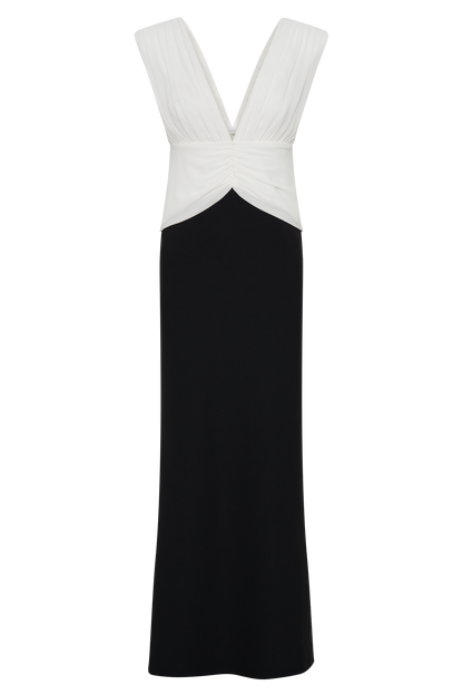 Monique Kontrast Maxi Elbise - Siyah