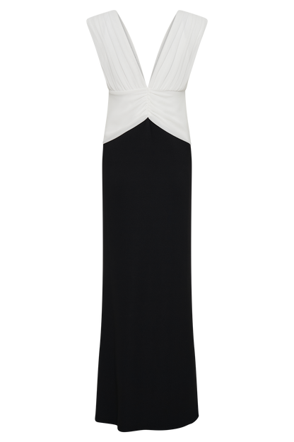 Monique Kontrast Maxi Elbise - Siyah
