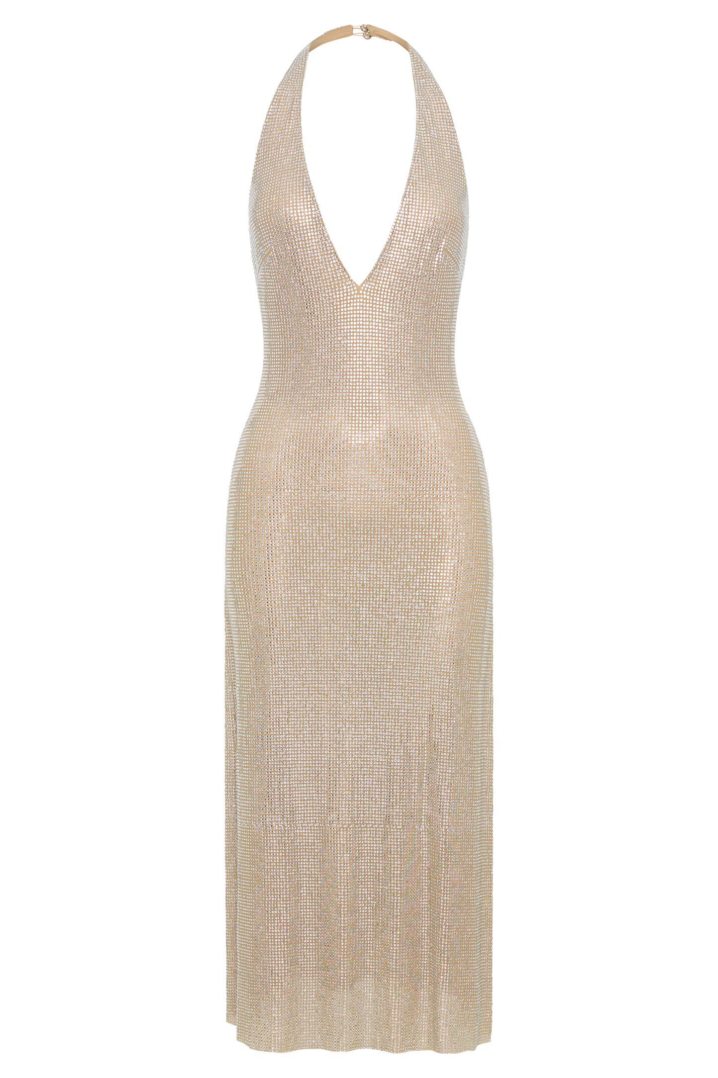 Genie Diamante Halter Midi Elbise - Ten Rengi