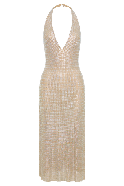 Genie Diamante Halter Midi Elbise - Ten Rengi