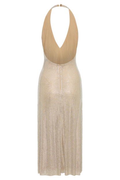 Genie Diamante Halter Midi Elbise - Ten Rengi