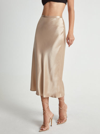 High Waisted Satin Flowing Midi Skirt