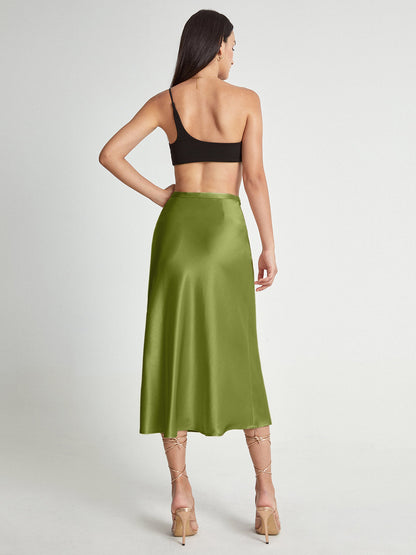High Waisted Satin Flowing Midi Skirt