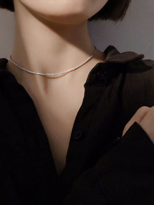 Strass Dekor Gümüş Kaplama Kolye