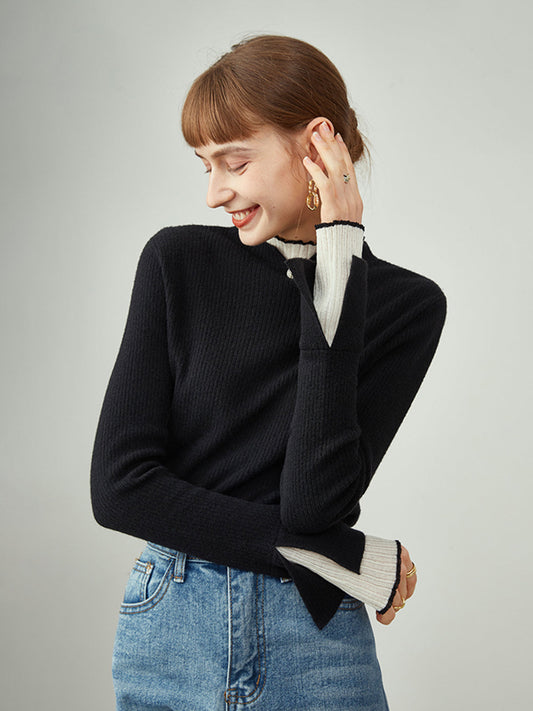Kontrast Trim Mock Neck Örgü Üst