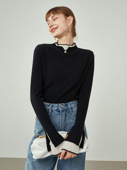 Kontrast Trim Mock Neck Örgü Üst