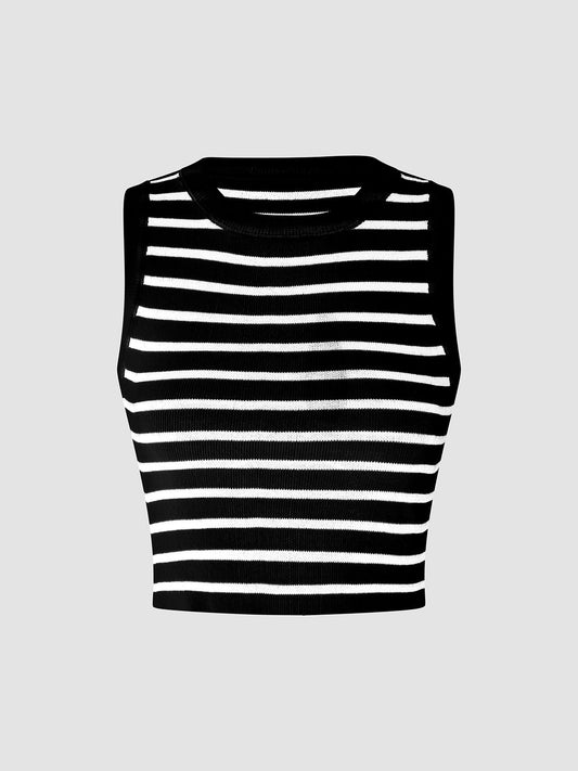 Şık Çizgili Kısa Tank Top