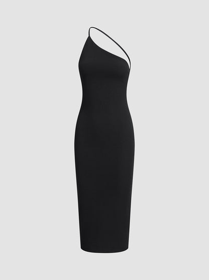 Asymmetric Strap Open Back Midi Dress
