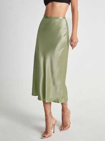 High Waisted Satin Flowing Midi Skirt